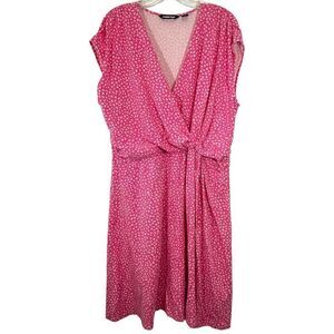 Lands End ladies dress 1X plus size pink white v-ditsy print casual everyday